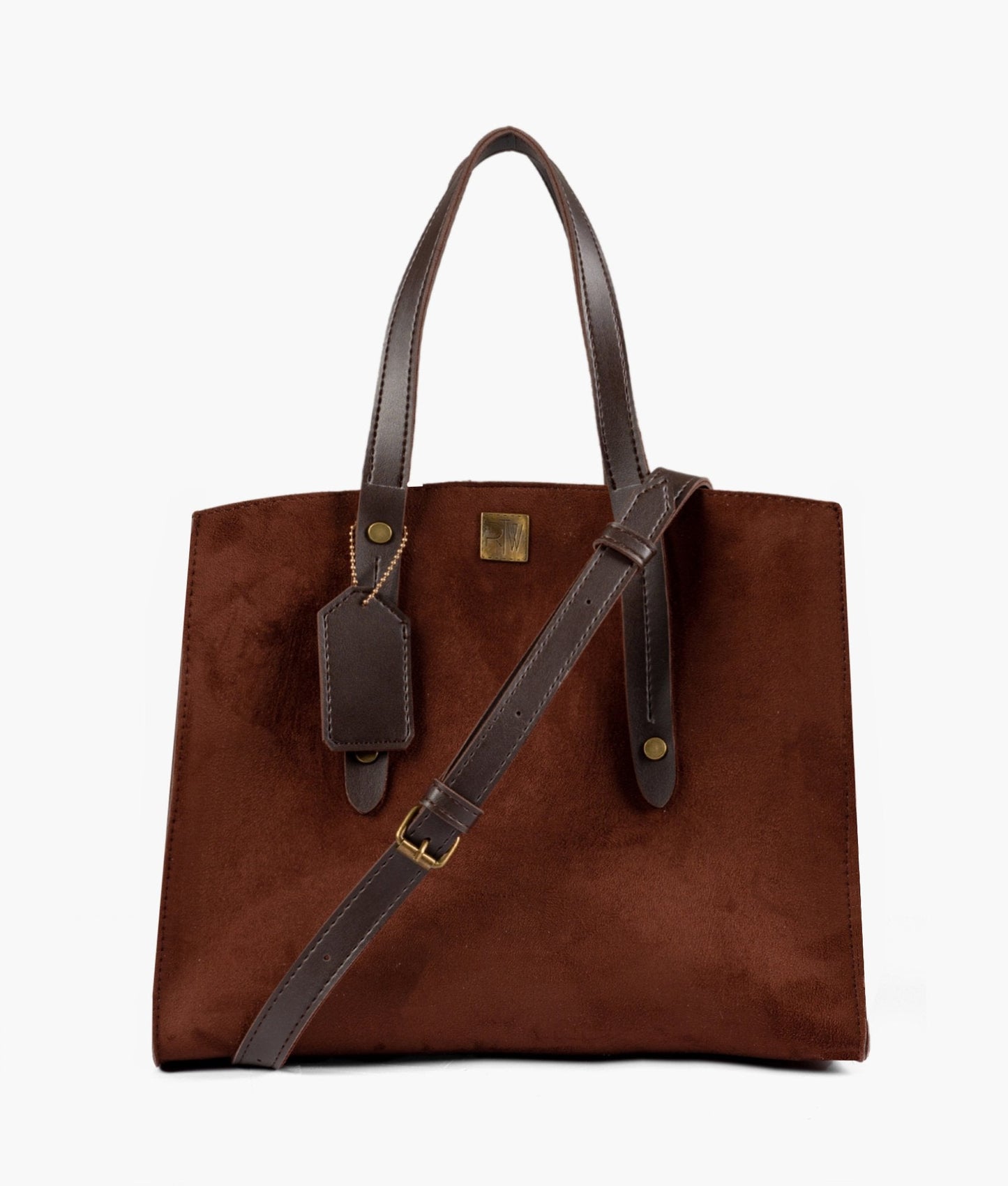 Dark brown suede multi compartment satchel bag