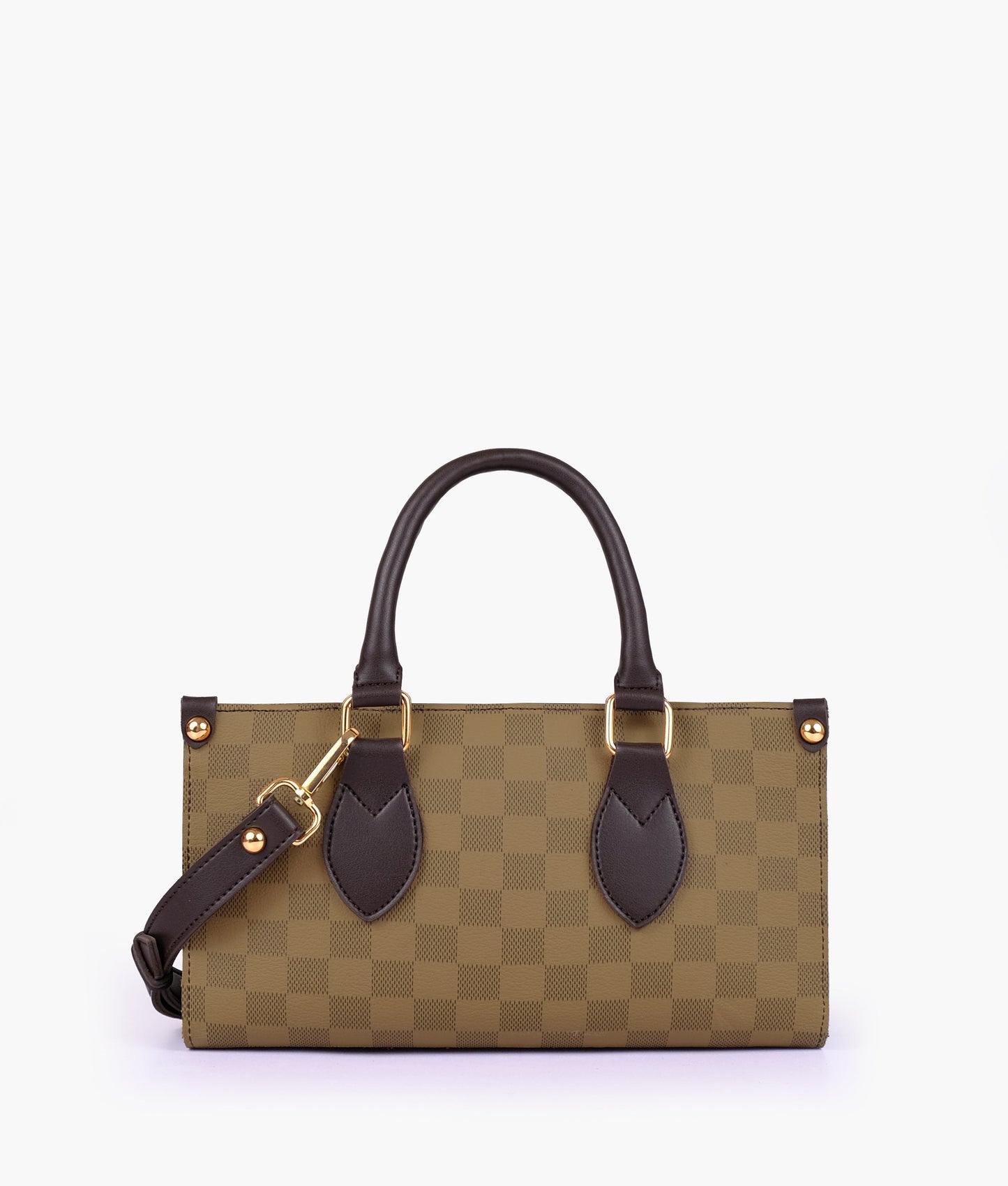 Brown checkered on-the-go mini bag