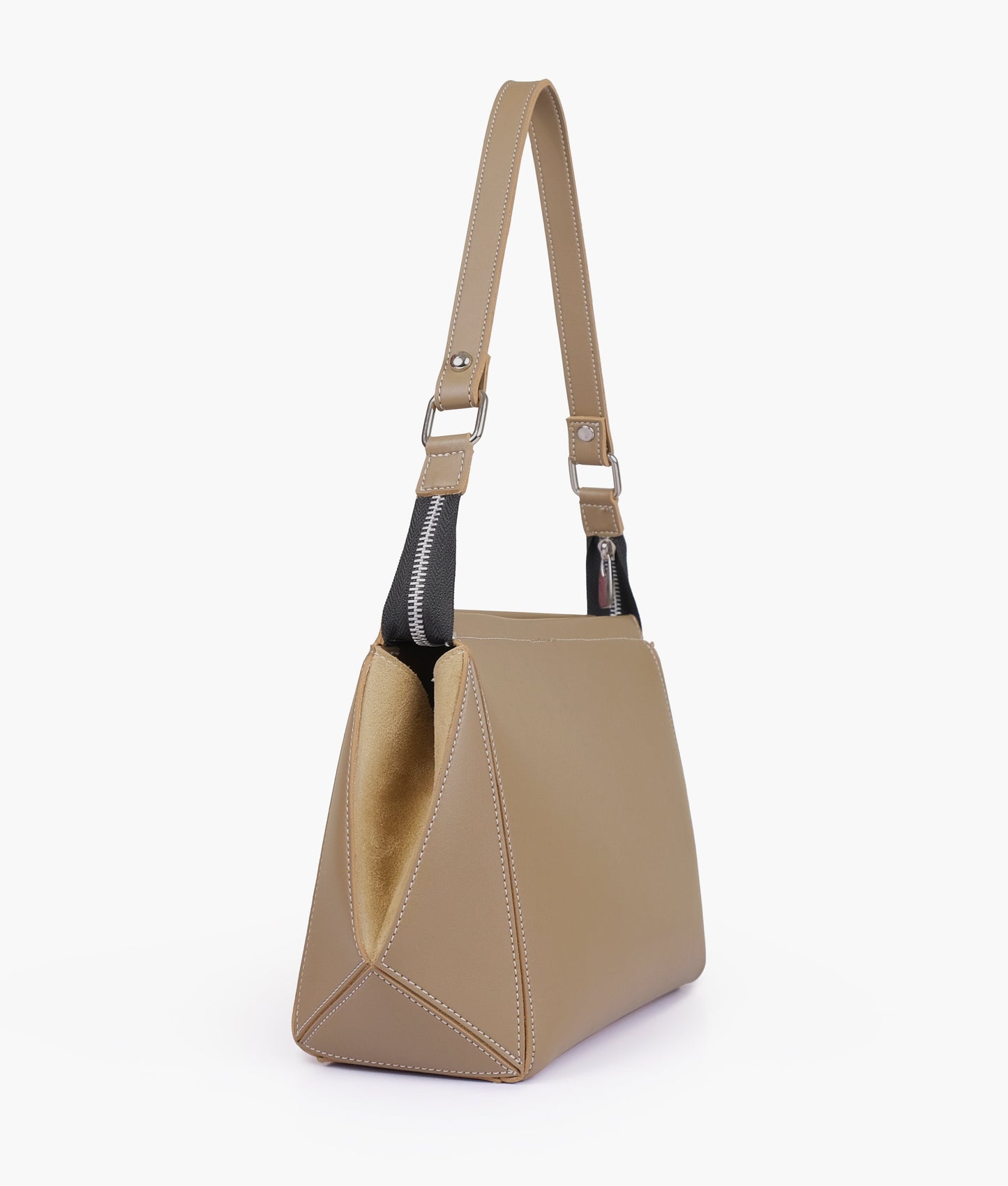 Coffee suede trio twist handbag