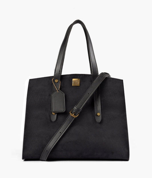 Black suede multi compartment satchel bag
