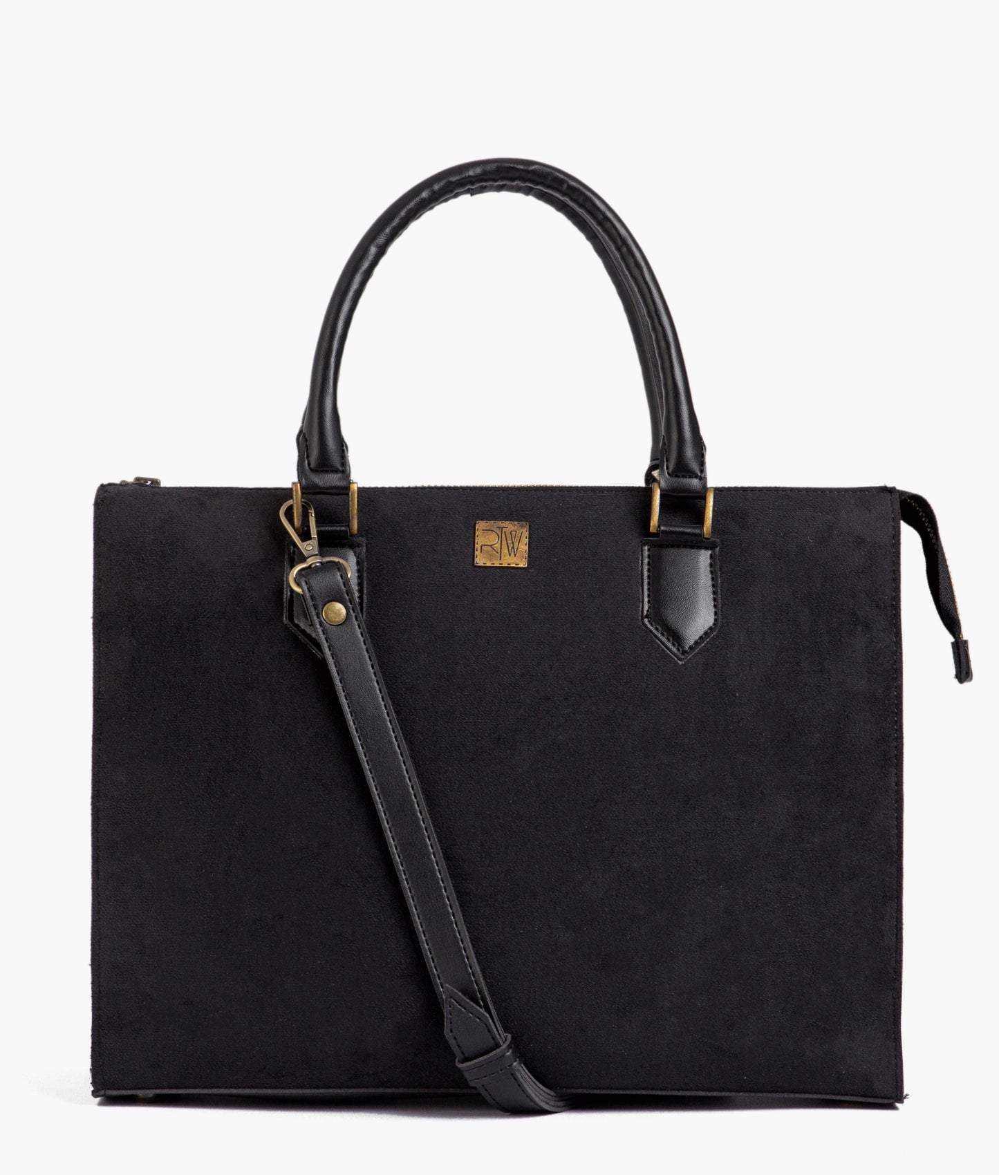 Black suede workplace handbag