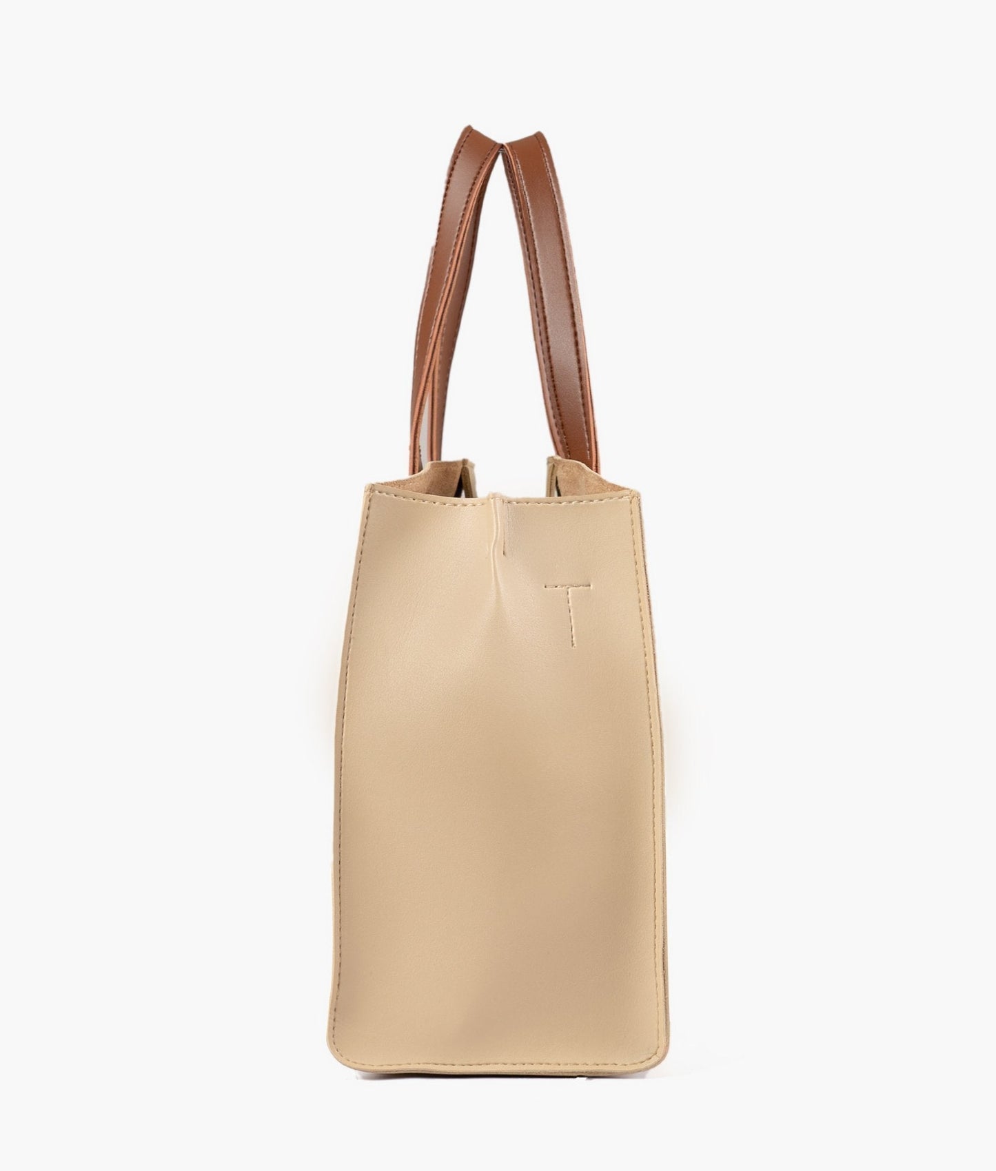 Off-white with brown multi compartment satchel bag